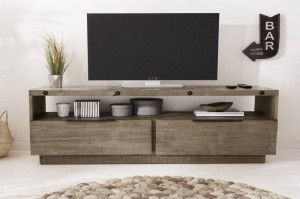 COMODA TV, FINCA 150CM, COD 40447, METAL SI LEMN PIN GRI, DESIGN INDUSTRIAL - Img 2