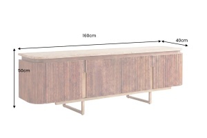 COMODA TV GATSBY 160CM, STIL RETRO, REALIZATA DIN LEMN MASIV DE MANGO SI TRAVERTIN, CULOARE MARO/AURIU, INVICTA INTERIOR - Img 5