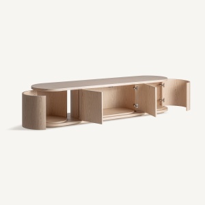 COMODA TV KHARJ 220CM, DIN LEMN DE STEJAR, CULOARE BEJ, STIL ART DECO, VICAL HOME - Img 3