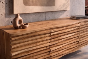 COMODA TV RELIEF 175CM, REALIZATA DIN LEMN MASIV DE SALCAM, CULOARE NATUR, MONTAJ PE PERETE, INVICTA INTERIOR - Img 11