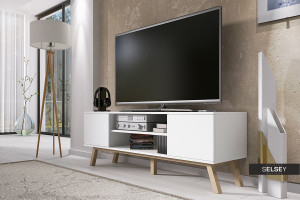 COMODA TV VERO DE CULOARE ALBA 150CM DESIGN SCANDINAV - Img 3