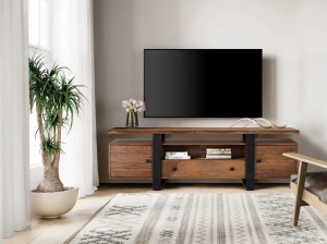 COMODA TV VETA 170CM, REALIZATA DIN LEMN DE TRANDAFIR SI METAL, CULOARE NATUR/NEGRU, GINER Y COLOMER - Img 2