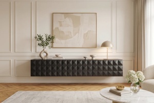 COMODA TV VULCANO, 160CM, 3D, REALIZAT DIN LEMN DE MANGO, CULOARE NEGRU, INVICTA INTERIOR - Img 2