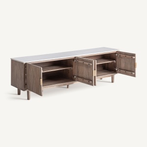 COMODA TV ZERF 200CM, DIN LEMN DE MANGO MDF SI MARMURA, DESIGN CONTEMPORAN, VICAL HOME - Img 3