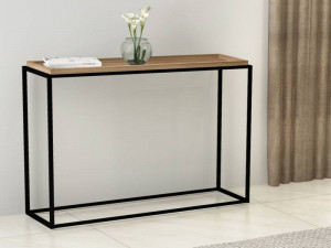 CONSOLA MERIDA C, 110 CM, STEJAR/NEGRU, BLAT DIN MDF, FURNIR NATURAL SI CADRU DIN METAL, STIL MODERN