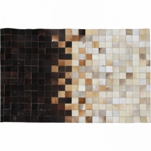 Covor de lux din piele, alb/maro/negru, patchwork, 70x140, PIELE DE VITĂ TYP 7, 0000188474