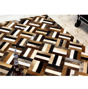 Covor de lux din piele, maro/negru/bej, patchwork, 120x180 , PIELE DE VITĂ TIP 2, 0000188836 - Img 2