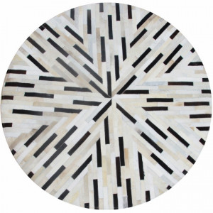 Covor de lux din piele, negru/bej/alb, patchwork, 150x150, PIELE DE VITĂ TIP 8, 0000188867 - Img 6