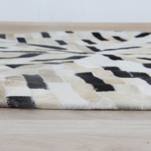 Covor de lux din piele, negru/bej/alb, patchwork, 200x200, PIELE DE VITĂ TIP 8, 0000188868 - Img 4