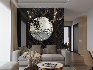 DECORATIUNE PERETE, POLYEDRIC 100CM, METAL INOXIDABIL, CROM, DESIGN EXCLUSIV - Img 2