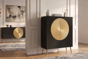 DULAP /BUFET LIVING AURUM 120CM, REALIZAT DIN LEMN DE MANGO SI PICIOARE DIN METAL, CULOARE NEGRU/AURIU - Img 3