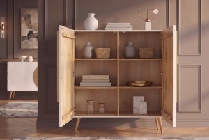 DULAP /BUFET LIVING AURUM 120CM, REALIZAT DIN LEMN DE MANGO SI PICIOARE DIN METAL, CULOARE ALB/AURIU - Img 11