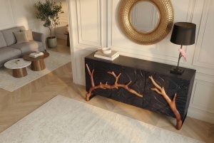 DULAP/BUFET LIVING, FOREST 160CM, REALIZAT DIN LEMN DE MANGO 3D SI METAL, CULOARE NEGRU/MARO, ARTIM GROUP SELECTION - Img 10