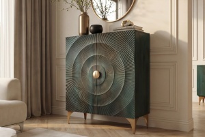DULAP LIVING GOLDEN SUNSET 120CM, REALIZAT DIN LEMN DE MANGO, DE CULOARE TURCOAZ/MULTICOLOR, MODEL 3D, ARTIM GROUP - Img 8