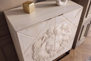 DULAP LIVING LION 120CM, REALIZAT DIN METAL SI LEMN DE MANGO 3D, DE CULOARE CREM/NEGRU - Img 12