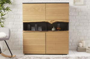 DULAP LIVING WILD OAK 100CM, COD 40066, LEMN MASIV SI MDF, STEJAR/GRI - Img 7