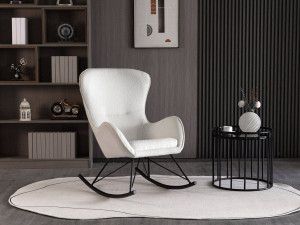 FOTOLIU BALANSOAR LIBERTO 3, ALB/NEGRU, TAPITERIE BOUCLE SI PICIOARE DIN METAL, STIL MODERN