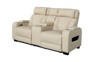 FOTOLIU CINEMA 2 LOCURI HOLLYWOOD, REGLABIL ELECTRIC, REALIZAT DIN PIELE ECO, CULOARE BEJ, INVICTA INTERIOR