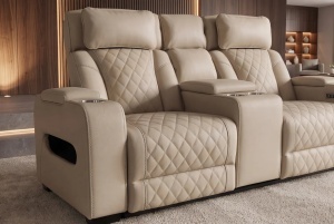 FOTOLIU CINEMA 2 LOCURI HOLLYWOOD, REGLABIL ELECTRIC, REALIZAT DIN PIELE ECO, CULOARE BEJ, INVICTA INTERIOR - Img 11