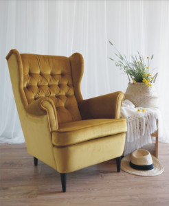 FOTOLIU CONFORTABIL HARRY, CURRY BLUVEL 68/WENGE, TAPITERIE DIN CATIFEA SI PICIOARE DIN LEMN