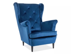 FOTOLIU CONFORTABIL LADY, ALBASTRU BLUVEL 86/WENGE, TAPITERIE DIN CATIFEA SI PICIOARE DIN LEMN