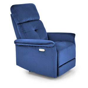 FOTOLIU CONFORTABIL SEMIR, ALBASTRU, TAPITERIE DIN CATIFEA, CU FUNCTIE DE RABATARE SI PORT USB, STIL MODERN