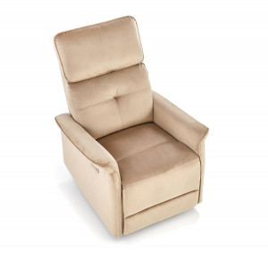 FOTOLIU CONFORTABIL SEMIR, BEJ, TAPITERIE DIN CATIFEA, CU FUNCTIE DE RABATARE SI PORT USB, STIL MODERN - Img 8