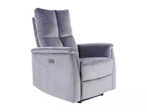 FOTOLIU CONFORTABIL STIL NEPTUN, GRI BLUVEL 14, TAPITERIE DIN CATIFEA, CU FUNCTIE DE RABATARE SI PORT USB INCORPORAT