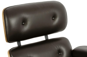 FOTOLIU CU TABURET LOUNGE HM, PIELE NATURALA ITALIANA SI LEMN, CULOARE NEGRU/MARO, STIL EAMES - Img 5