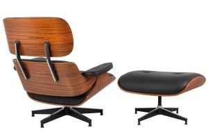 FOTOLIU CU TABURET LOUNGE HM, PIELE NATURALA ITALIANA SI LEMN DE NUC, CULOARE NEGRU/TRANDAFIR, STIL EAMES - Img 3
