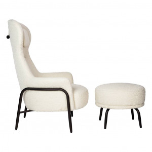FOTOLIU CU TABURET, TEDDY GRAND, BEJ/NEGRU OPAL, CU TAPITERIE DIN TEXTIL PLUSAT, STIL MODERN - Img 6
