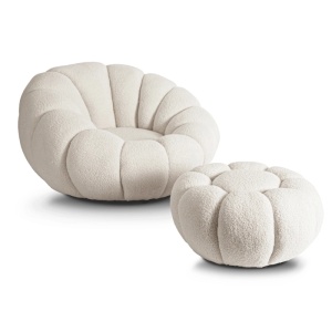 FOTOLIU ROTATIV CU POUF, ARTIM MEBLE, REALIZAT DIN MATERIAL TEXTIL BOUCLE CREM, STIL MODERN - Img 8
