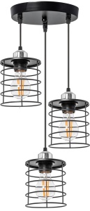 Lampă de tavan suspendată Triple Metal Loft Negru 392204