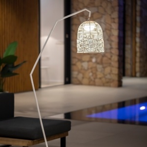 LAMPADAR SANTORINI, ALB, CONFECTIONAT DIN FIBRE NATURALE, CU TELECOMANDA - Img 1
