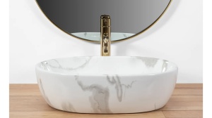 LAVOAR REA AMELIA, MARMO SHINY, EFECT DE MARMURA ALBA, 48 CM, DIN CERAMICA, CALITATE SUPERIOARA - Img 3