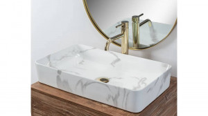 LAVOAR REA DENIS, SHINY MARMO, EFECT DE MARMURA ALBA, 61,5 CM, DIN CERAMICA, CALITATE SUPERIOARA - Img 2
