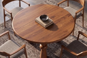 MASA DE DINING ARTE ROTUNDA 120CM, REALIZATA DIN LEMN MASIV DE MANGO, DE CULOARE MARO - Img 8