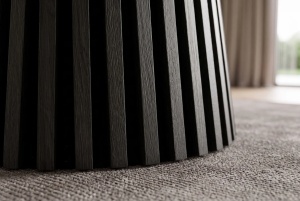 MASA DE DINING ROTUNDA VALHALLA 140CM, REALIZAT DIN LEMN DE STEJAR SI BLATUL DIN MDF SI FURNIR STEJAR, CULOARE NEAGRA - Img 7