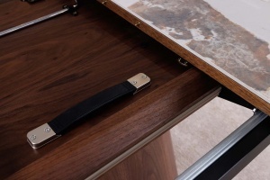 Masă de dining UNIQUE, extensibilă de la 160 la 200 cm, aspect lemn de nuc, blat ceramic cu aspect de piatră naturală - Img 9