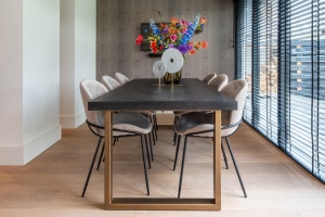 MASA DINING BLACKBONE, 220 CM, NEGRU RUSTIC/AURIU ANTICHIZAT, DIN STEJAR SI METAL, RICHMOND INTERIORS - Img 2