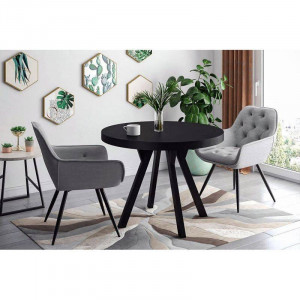MASA DINING EXTENSIBILA, 100/250 CM, NEAGRA, BLAT DIN FURNIR NATURAL SI PICIOARE DIN METAL, STIL MODERN