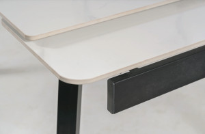MASA DINING EXTENSIBILA, 120/180 CM, EFECT DE MARMURA ALBA/NEGRU, BLAT DIN CERAMICA SI PICIOARE DIN METAL, STIL MODERN - Img 2