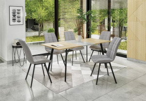 MASA DINING EXTENSIBILA ALBON, STEJAR SONOMA/GRI/NEGRU, 120/160 CM, BLAT DIN MDF SI PICIOARE DIN METAL, STIL MODERN