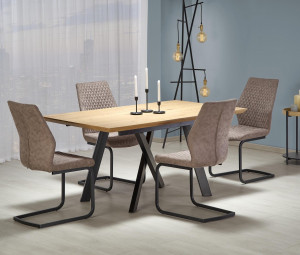 MASA DINING EXTENSIBILA CAPITAL, STEJAR AURIU/NEGRU, 160/200 CM, BLAT DIN MDF SI PICIOARE DIN METAL, STIL VINTAGE