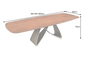 MASA DINING EXTENSIBILA INFINITY 180-220-260CM, REALIZATA DIN METAL SI BLAT DIN STICLA SI CERAMICA, CULOARE MARO RUGINIU/SAMPANIE - Img 5