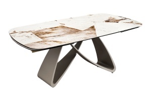 MASA DINING EXTENSIBILA INFINITY 180-220-260CM, REALIZATA DIN METAL SI BLAT DIN STICLA SI CERAMICA ITALIANA, CULOARE MARO-ALB/SAMPANIE - Img 6
