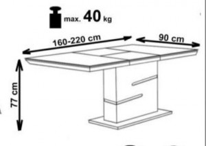 MASA DINING EXTENSIBILA MONACO, ALB/GRI ANTRACIT/CROM, 160/220 CM, BLAT DIN MDF SI PICIOR DIN METAL, STIL MODERN - Img 5