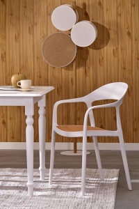 MASA DINING EXTENSIBILA NELSON ALBA, 160/200 CM, BLAT DIN MDF SI PICIOARE DIN LEMN MASIV, STIL CLASIC - Img 2