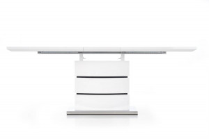 MASA DINING EXTENSIBILA NOBEL, ALB/NEGRU/CROM, 160/200 CM, DIN MDF LACUIT SI METAL, STIL MODERN - Img 3