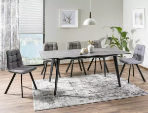 MASA DINING EXTENSIBILA RENE, 160/200 CM, GRI/NEGRU MAT, BLAT DIN MDF SI PICIOARE DIN METAL, STIL MODERN - Img 1